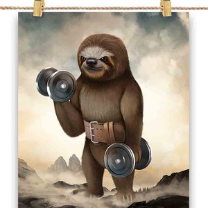 Haltérophilie d’entraînement musculaire paresseux géant avec haltère - Impression d’affiche, art mural, décoration intérieure et carte postale - PrintStarTee