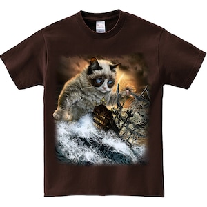 Flying Dutchman, Monster Cat Burst Out from Sea, Kraken - Short Sleeve Unisex, Men, Women, Youth T-Shirt - PrintStarTee