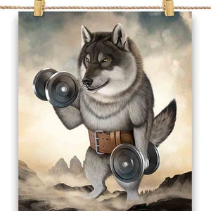 Wolf Muscle Training Haltérophilie avec haltère - Impression d’affiche, Art mural, Décoration intérieure et Carte postale - PrintStarTee