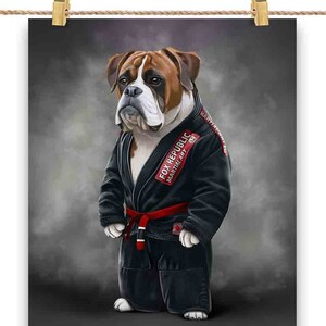 Artiste martial chien boxer en judogi noir : judo et karaté - impression d'affiche, art mural, décoration d'intérieur et carte postale - PrintStarTee