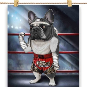 Bouledogue français en champion de boxe Muay Thai Boxer Fighter MMA - Poster, Art mural, décoration d'intérieur et carte postale - PrintStarTee