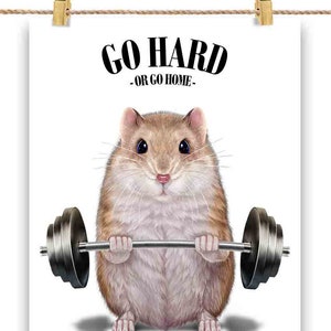 Haltérophilie de hamster nain dans la salle de fitness - Impression d’affiche, art mural, décoration intérieure et carte postale - PrintStarTee