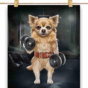 Chihuahua Hund Muskel Workout mit Hanteln im Fitnessstudio - Poster Druck, Wandkunst, Home Decor, und Postkarte - PrintStarTee