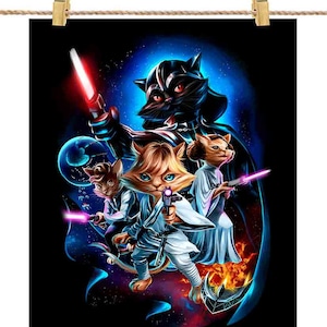 Lo scontro cosmico del gatto con l'imperatore malvagio: una parodia dell'universo stellare - Stampa di poster, arte della parete, decorazioni per la casa e cartolina - PrintStarTee
