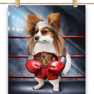 Champion de boxe Papillon Dog Fighter - Impression d’affiche, art mural, décoration intérieure et carte postale - PrintStarTee