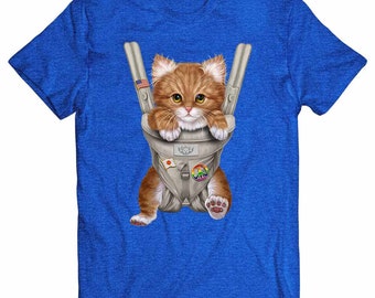 Orange Tabby Cat in Baby Carrier Short sleeve Unisex Men Women Boys and Girls Youth T shirt Printstartee Etsy UK