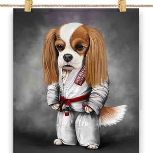 Artiste martial de chien épagneul en judogi blanc : Judo et karaté - Impression d’affiche, art mural, décoration intérieure et carte postale - PrintStarTee