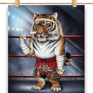 Tigre en champion de boxe Muay Thai Boxer Fighter MMA - Impression d'affiches, art mural, décoration d'intérieur et cartes postales - PrintStarTee