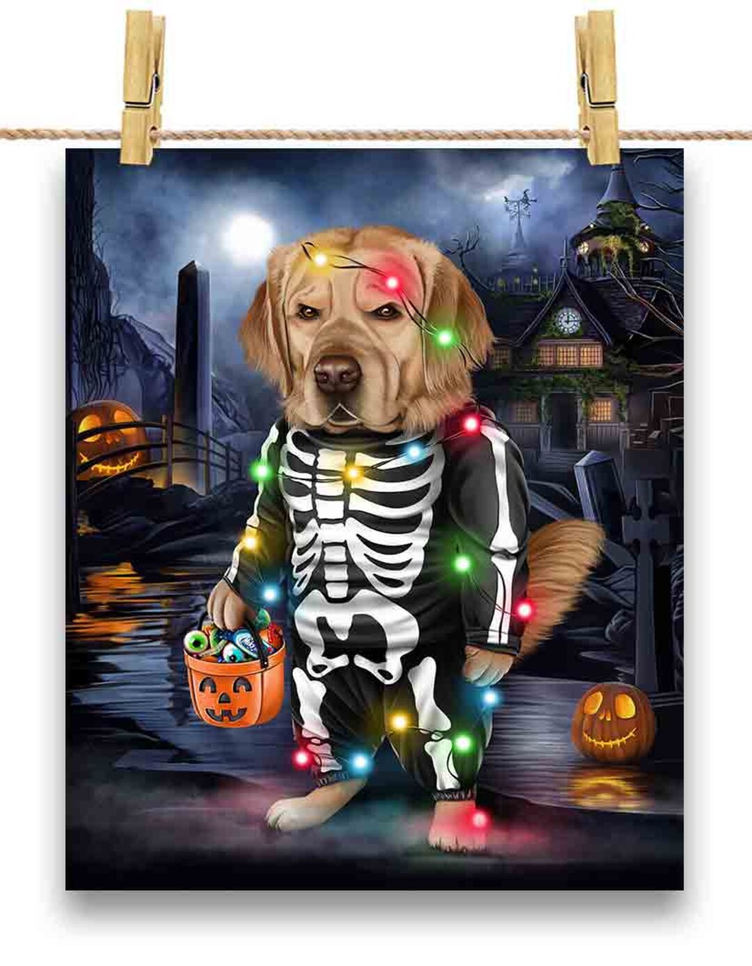 Golden Retriever Dog in Skeleton Costume: Halloween Party Dress-up ...