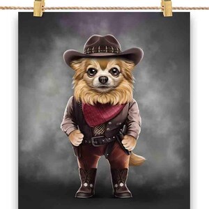 Cowboy chien chihuahua dans le Far West américain - impression d'affiche, art mural, décoration d'intérieur et carte postale - PrintStarTee