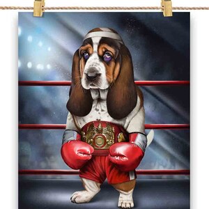 Champion de boxe Basset Hound Dog Fighter - Poster, Art mural, décoration d'intérieur et carte postale - PrintStarTee