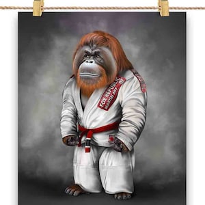 Artiste martial orangs-outans en judogi blanc : Judo et karaté - Impression d'affiche, art mural, décoration intérieure et carte postale - PrintStarTee