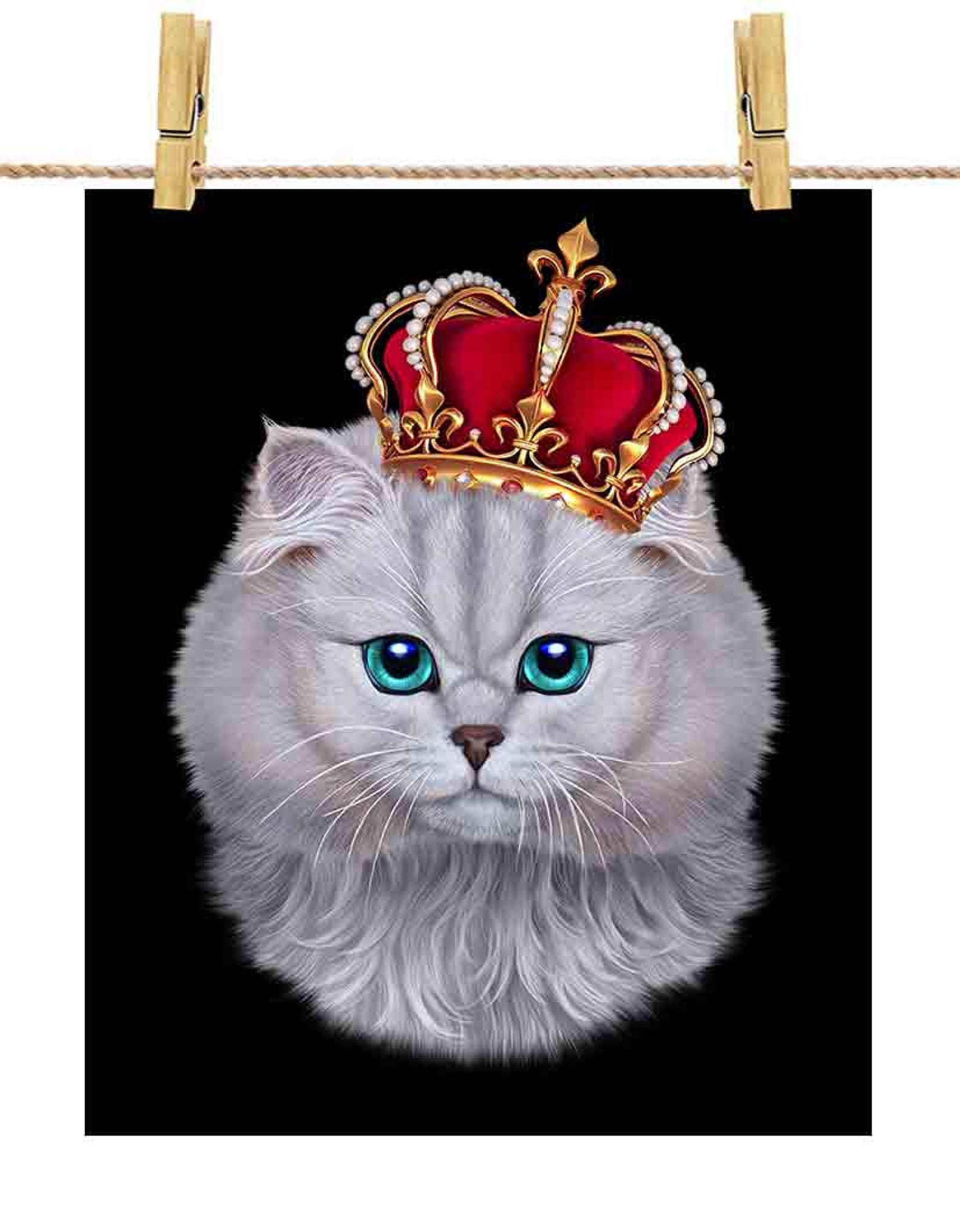Fluffy White Cat as King Wearing an Imperial Crown Custom Etsy