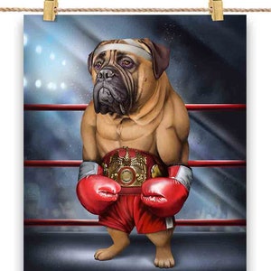 Champion de boxe Bullmastiff Dog Fighter - Poster, Art mural, décoration d'intérieur et carte postale - PrintStarTee