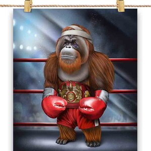 Champion de boxe Orangutans Fighter - Impression d’affiche, art mural, décoration intérieure et carte postale - PrintStarTee