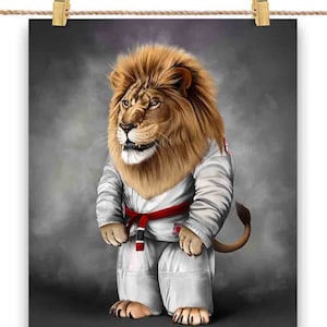 Artiste martial lion en judogi blanc : Judo et karaté - Impression d’affiche, art mural, décoration intérieure et carte postale - PrintStarTee