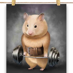 Hamster Lift Barbell Shrug Bar Exercise Fitness Gym - Impression d’affiche, Art mural, Décoration intérieure et Carte postale - PrintStarTee