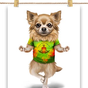 Chien chihuahua maîtrisant les poses d'équilibrage de yoga - impression d'affiche, art mural, décoration d'intérieur et carte postale - PrintStarTee