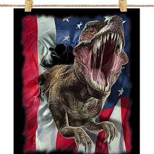 Dinosauro patriottico Tyrannosaurus Rex: esplosione della bandiera degli Stati Uniti - Stampa di poster, arte da parete, decorazioni per la casa e cartolina - PrintStarTee