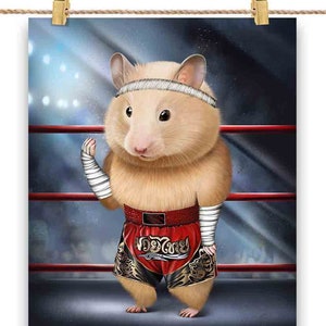 Hamster en tant que champion de boxe Muay Thai Boxer Fighter MMA - Impression d’affiche, art mural, décoration intérieure et carte postale - PrintStarTee