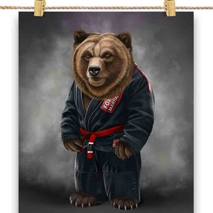 Artiste martial grizzli en judogi noir : judo et karaté - impression d'affiche, art mural, décoration d'intérieur et carte postale - PrintStarTee