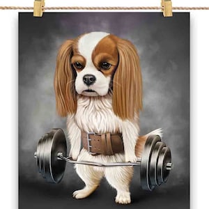 Entraînement musculaire pour chien épagneul avec Barbell Shrug Bar Fitness Gym - Impression d’affiche, art mural, décoration intérieure et carte postale - PrintStarTee