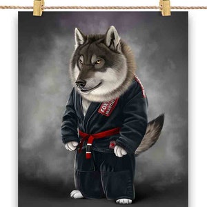 Artiste martial loup en judogi noir : judo et karaté - impression d'affiche, art mural, décoration d'intérieur et carte postale - PrintStarTee