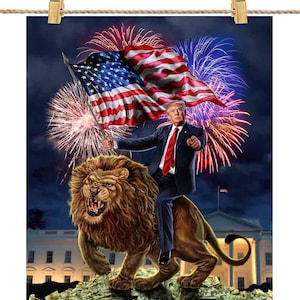 Il presidente degli Stati Uniti Donald Trump sul leone feroce - Poster, arte murale, arredamento per la casa e cartolina - PrintStarTee