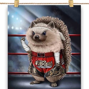 Hérisson en tant que combattant de Muay Thai Kickboxing - Impression d’affiche, art mural, décoration intérieure et carte postale - PrintStarTee