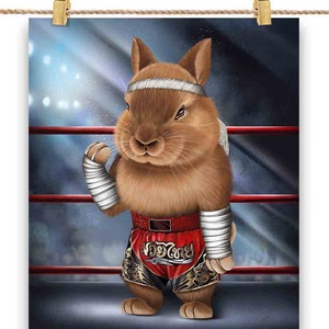 Lapin en tant que champion de boxe Muay Thai Boxer Fighter MMA - Impression d’affiche, art mural, décoration intérieure et carte postale - PrintStarTee