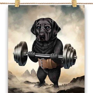 Black Labrador Retriever Dog Muscle Training Weightlifting - Poster Print, Wall Art, Home Decor, and Postcard - PrintStarTee