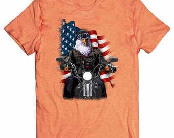 Youth T-Shirt at PrintStarTee Graphic Women America Bald Eagle as Biker Riding Motorcycle Perfect Gift Short Sleeve Unisex Men