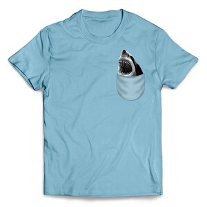 Great White Shark in Pocket - Short-Sleeve Unisex T-Shirt, 20 Colors, Sizes S-4XL + Youth Sizes, PrintStarTee