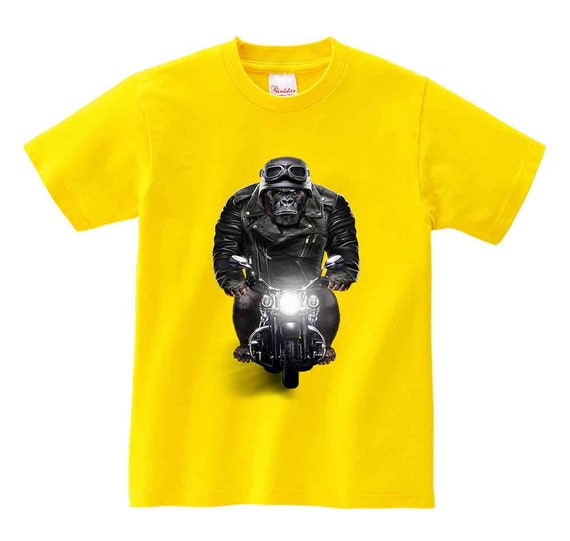 Biker Gorilla T-shirt Long Sleeve Tee Funny Animal Decal Design Gifts for Men
