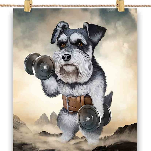 Scottish Terrier Dog Muscle Training Haltérophilie avec haltère - Impression d’affiche, Art mural, Décoration intérieure et Carte postale - PrintStarTee