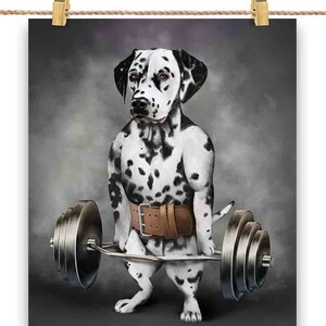 Entraînement musculaire de chien dalmatien avec Barbell Shrug Bar Fitness Gym - Impression d’affiche, art mural, décoration intérieure et carte postale - PrintStarTee