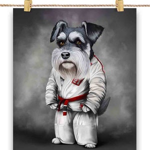 Artiste martial de chien terrier écossais en judogi blanc : Judo et karaté - Impression d'affiche, art mural, décoration intérieure et carte postale - PrintStarTee