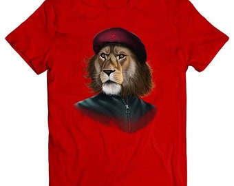 Lion Impersonated Che Guevara - Short-Sleeve Unisex, Men, Women, Boys and Girls Youth T-Shirt - PrintStarTee