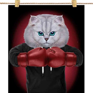 Chat pelucheux en champion de boxe dans des gants de boxeur - impression d'affiche, art mural, décoration d'intérieur et carte postale - PrintStarTee