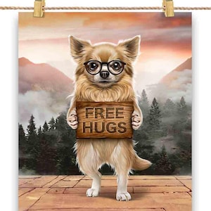 Cachorro Chihuahua segurando abraços grátis Placa de madeira ao ar livre - Impressão de pôster, arte de parede, decoração para casa e cartão postal - PrintStarTee