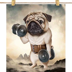 Monster Pug Dog Carrying Dumbbell Exercise Fitness Gym Workout - Impression d’affiche, Art mural, Décoration intérieure et Carte postale - PrintStarTee