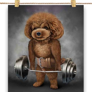 Caniche Dog Lift Barbell Shrug Bar exercice Fitness Gym - Impression d'affiche, art mural, décoration d'intérieur et carte postale - PrintStarTee