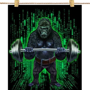 Gorilla Weightlifting in Cyber Fitness Gym - Poster Print, Wall Art, Home Decor, and Postcard - PrintStarTee