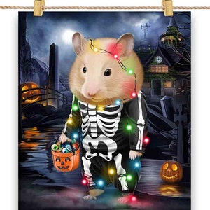 Hamster nain en costume de squelette : déguisement de fête d'Halloween - impression d'affiche, art mural, décoration d'intérieur et carte postale - PrintStarTee