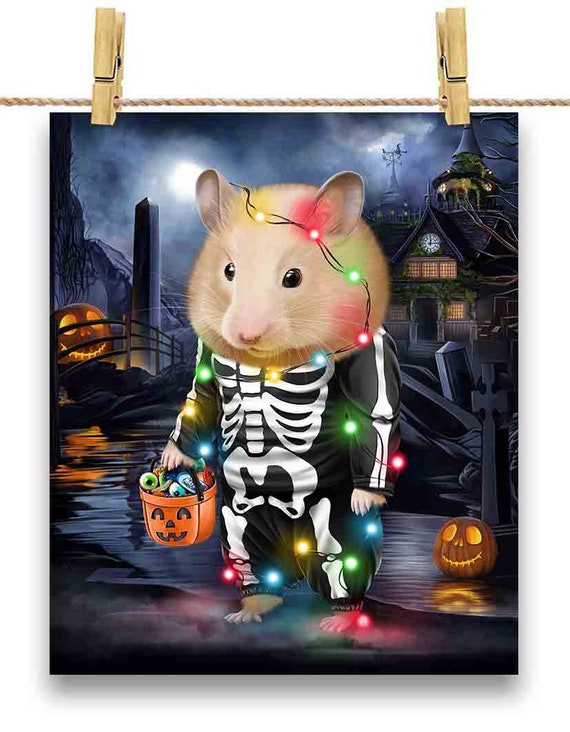 Dwarf Hamster in Skeleton Costume: Halloween Party Dress-up Poster Print,  Wall Art, Home Decor, and Postcard Printstartee 