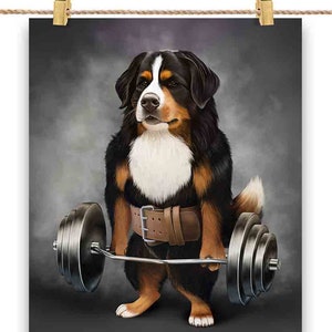Entraînement musculaire du bouvier bernois avec Barbell Shrug Bar Fitness Gym - Impression d’affiche, art mural, décoration intérieure et carte postale - PrintStarTee