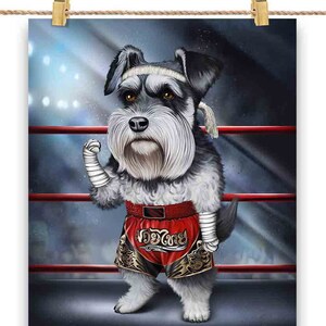 Chien terrier écossais en combattant de kickboxing Muay Thai - impression d'affiche, art mural, décoration d'intérieur et carte postale - PrintStarTee