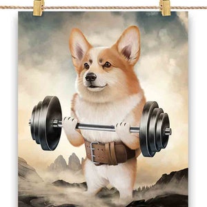 Pembroke Welsh Corgi Dog Muscle Training Haltérophilie - Impression d’affiche, Art mural, Décoration intérieure et Carte postale - PrintStarTee