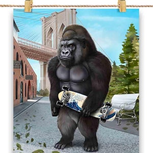 Gorilla Skater enfrenta a cidade de Nova York - Impressão de pôster, arte de parede, decoração para casa e cartão postal - PrintStarTee