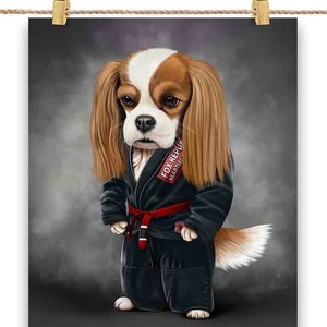 Spaniel Dog Martial Artist em Black Judogi: Judo & Karate - Impressão de pôster, arte de parede, decoração de casa e cartão postal - PrintStarTee